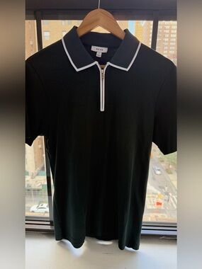 REISS Men's green  Polo Zip Shirt with White Trim